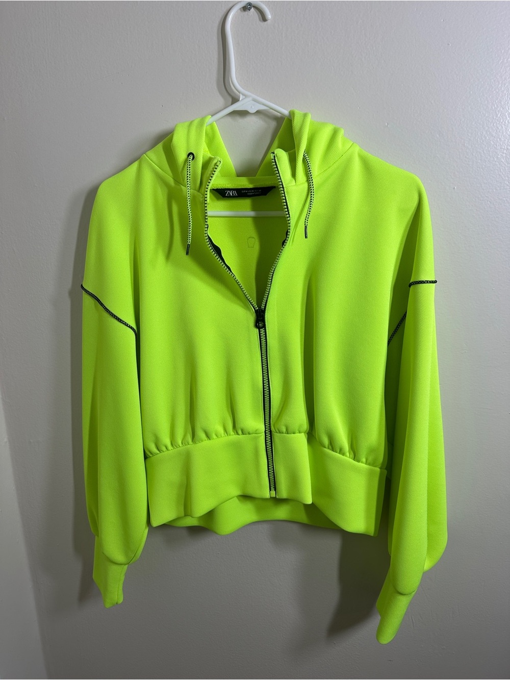 Zara Neon Yellow-Green Hooded Zip Sweatshirt